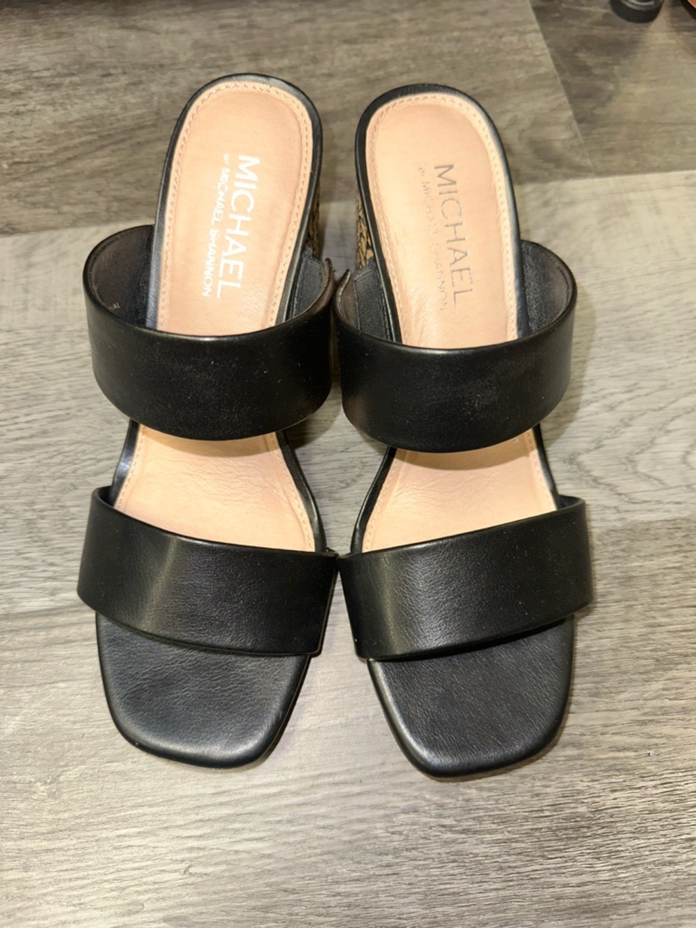 Michael by Michael Shannon Black Block Heel Slide Sandals Size 8